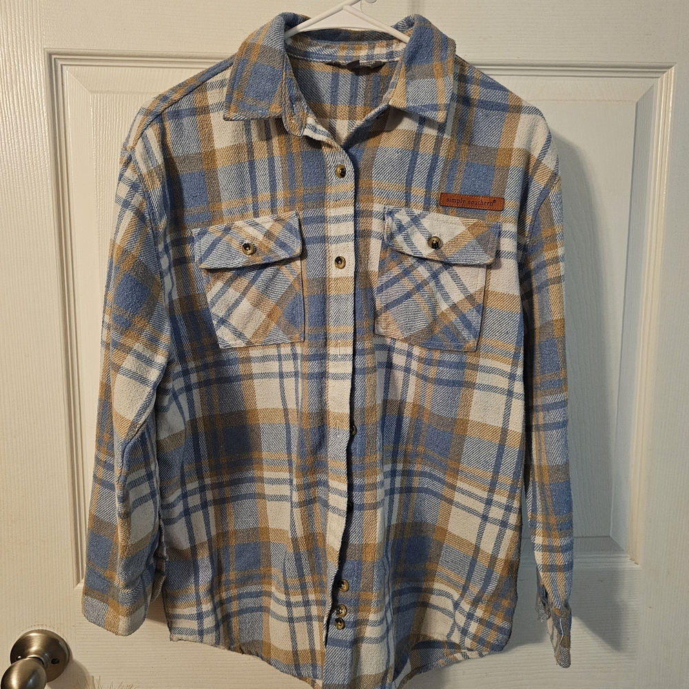 Simply Southern Blue and Tan Checkered Shirt